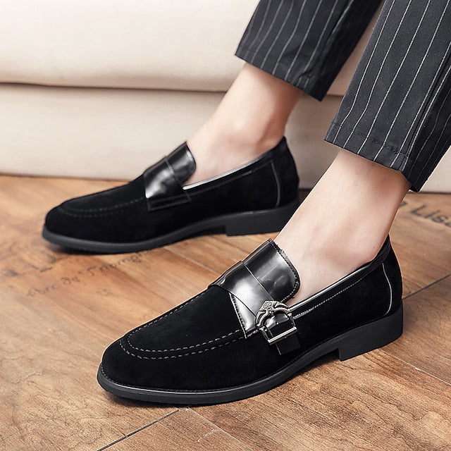 Men's Patent with Loafers Leather and Metal Strap Suede