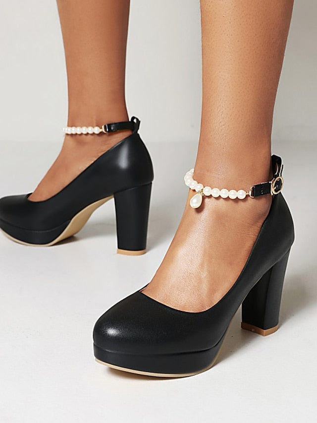 Pearl White Pumps Ankle with Heel – High Women's Strap