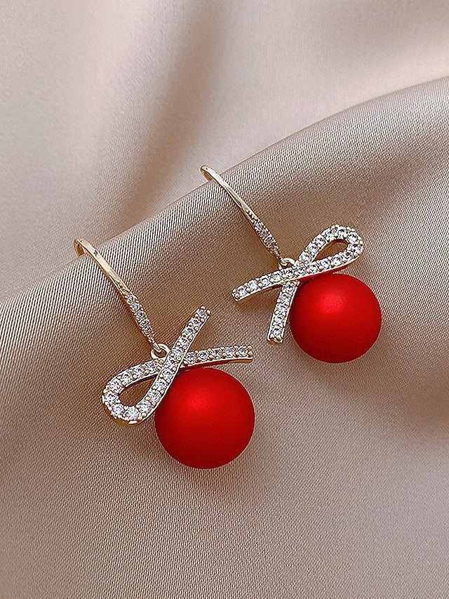 Bow Rhinestone Women's Pearl with and Earrings Christmas