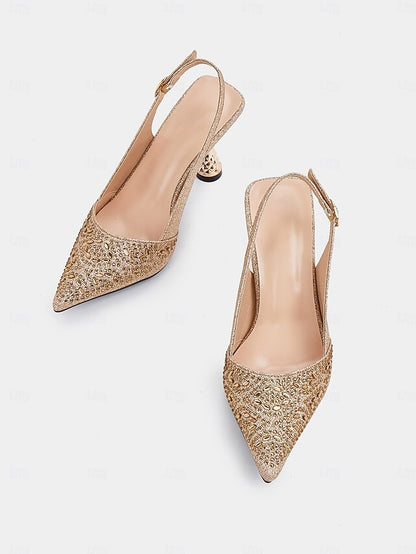 – Sparkling Toe Pumps Pointed Glitter Slingback Women's