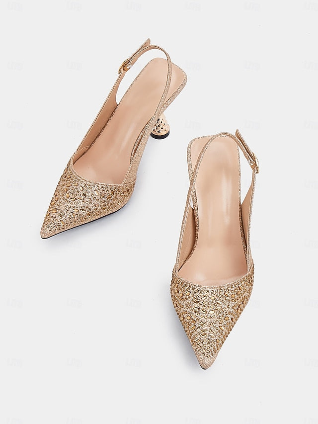 Sparkling Pointed Glitter Pumps Toe Women's Slingback –