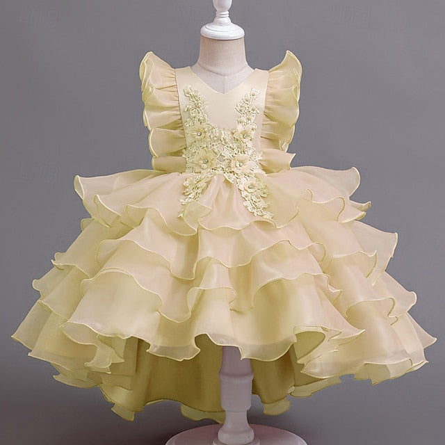 Girls' Dress Asymmetrical Floral Kids Party
