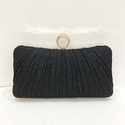 Ring Bag Elegant Rhinestone Evening Gold Clutch Glitter with