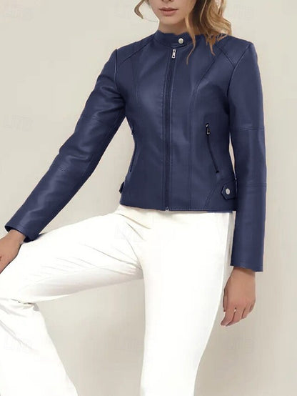 Comfortable Leather Pocket Faux Zipper Women's Jacket