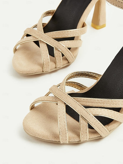 1950s – Strappy Women's Heels Nude Suede Ankle Elegant