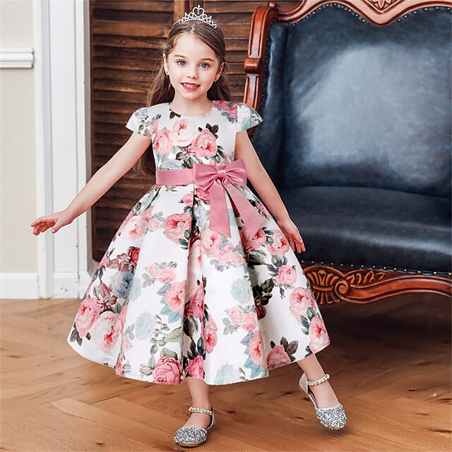 Kids Dress Floral Girls' Sleeve Short Party Flower