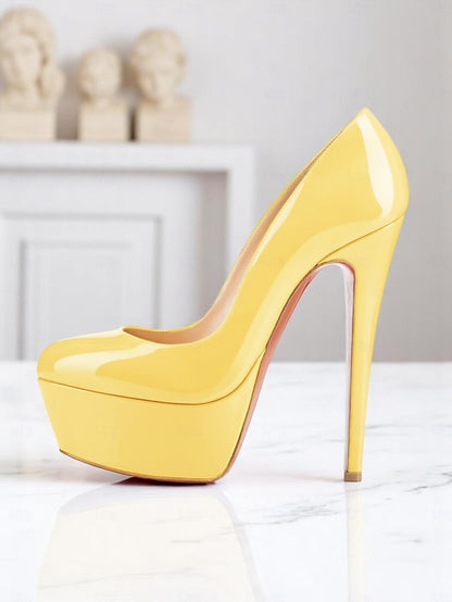 Platform Patent Pointed-Toe and with Heels Black Women's