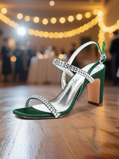Bridal White Heel – Rhinestone Prom Block Sandals Women's