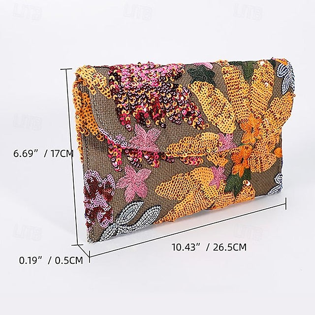 Women's Embroidered Floral Bag Handheld Evening - Clutch