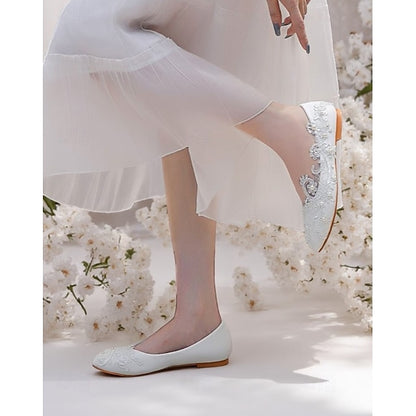 Ballet Women's White Flats Embroidered Lace – Vintage