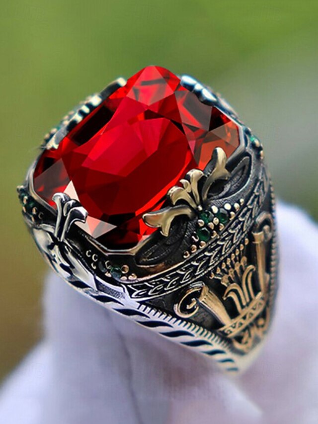 Gemstone Ring Men's Alloy