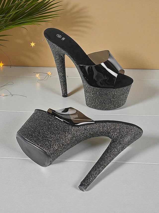 Red Women's Stiletto Glitter Platform Heels