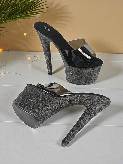 Red Women's Stiletto Glitter Platform Heels