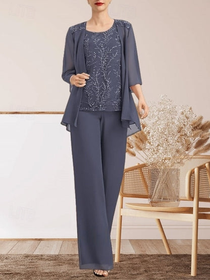 the Guest Pantsuit Bride Mother of Elegant Piece 3 Dress Wedding