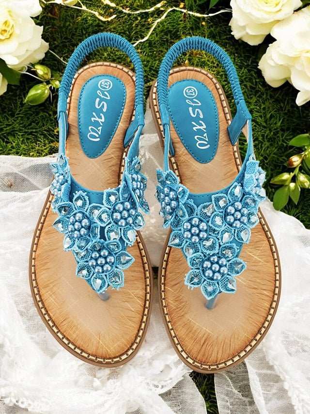 Comfortable Beaded with Flat Floral Design Slip-Ons