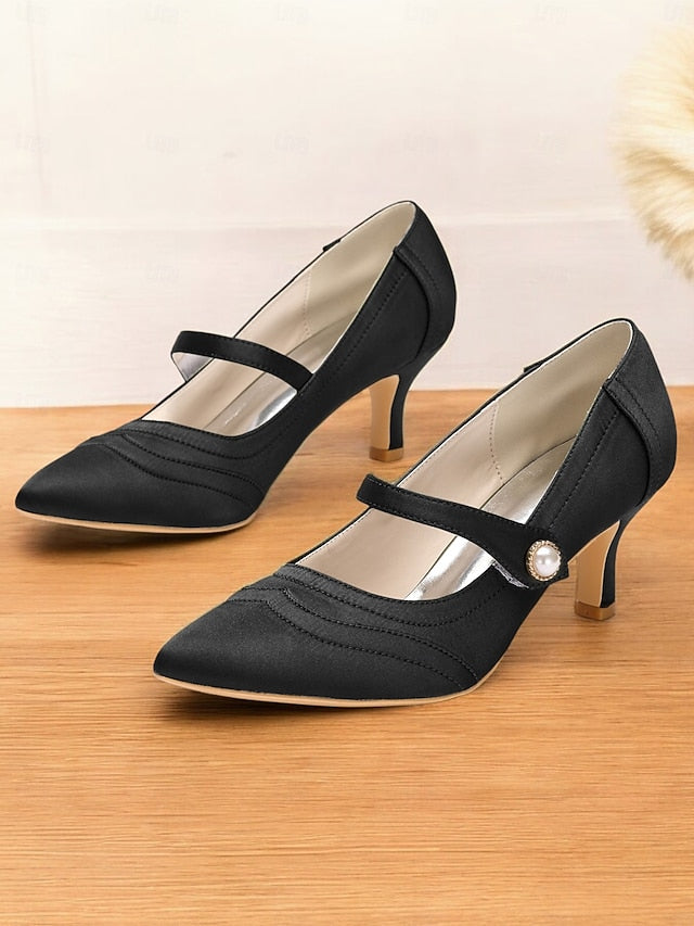 Green Button Satin Jane - with Heels Pearl Elegant Mary