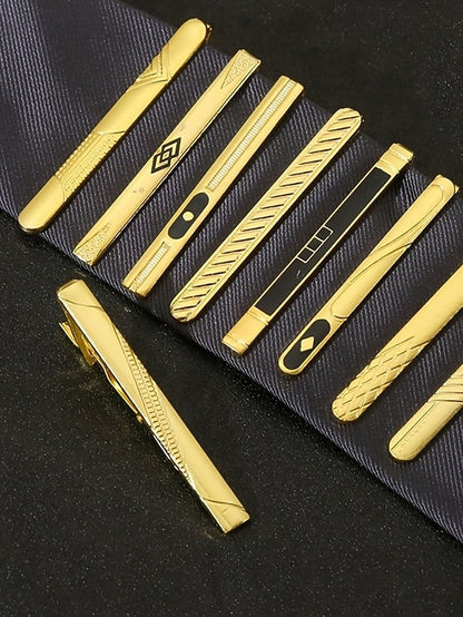 for with Design Elegant Inlay Tie Sleek Men Clip Gold Black –