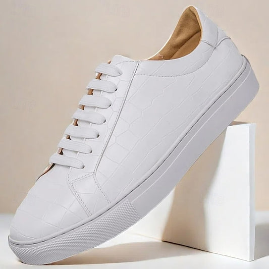 Wholesale SampleMen's White Crocodile Pattern Casual Sneakers – Stylish
