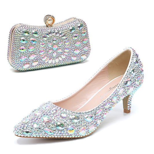 Heel Kitten Crystal-Embellished Shoes Matching Women's and
