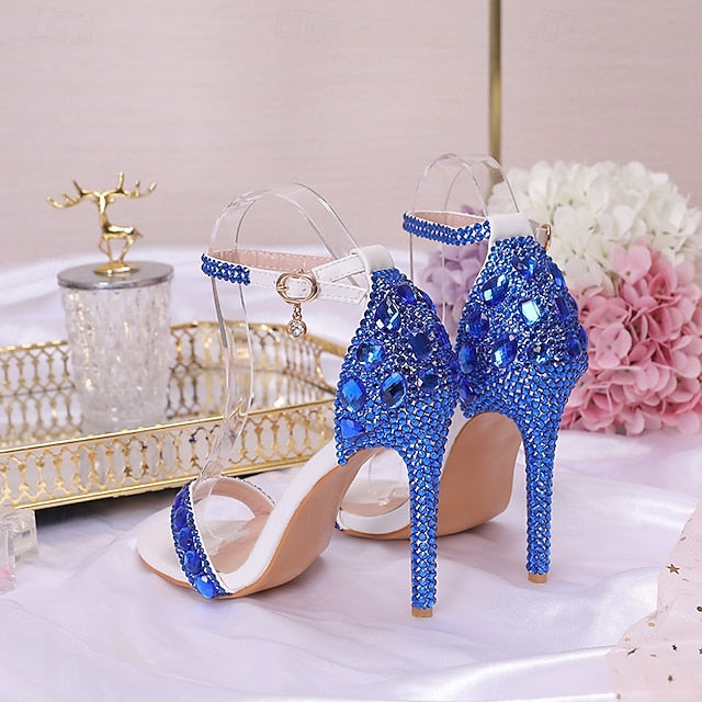 Heels Stiletto Rhinestone Matching Ankle Green Women's with