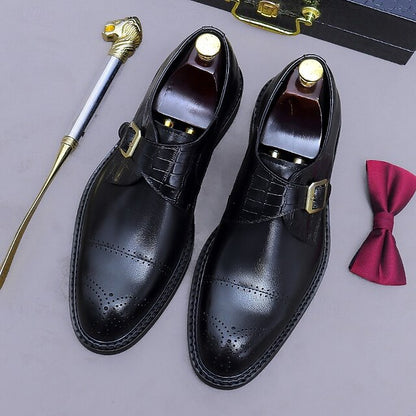 First Black Men's Monk Strap Genuine Leather Shoes