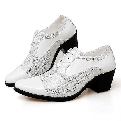 Leather Block Black Shoes Patent Men's Red Heel and Oxford