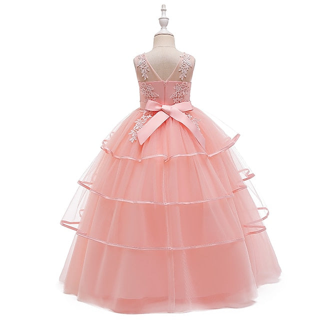 Sleeveless Color Kids Party Girls' Solid Dress