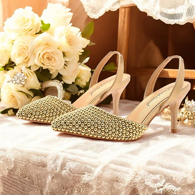 with Women's Heels Embellishments – Pearl White Slingback