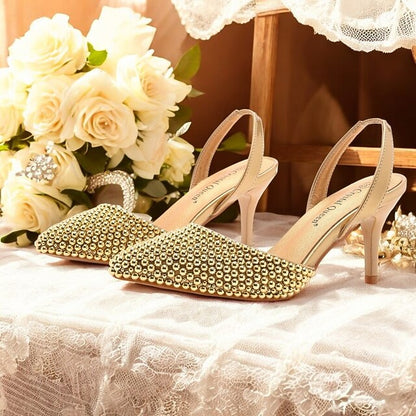 with Women's Heels Embellishments – Pearl White Slingback