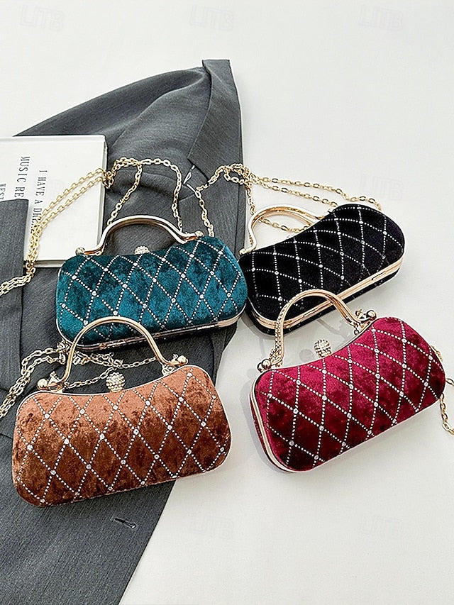 with - Purse Accents Quilted Evening Velvet Women's Diamond