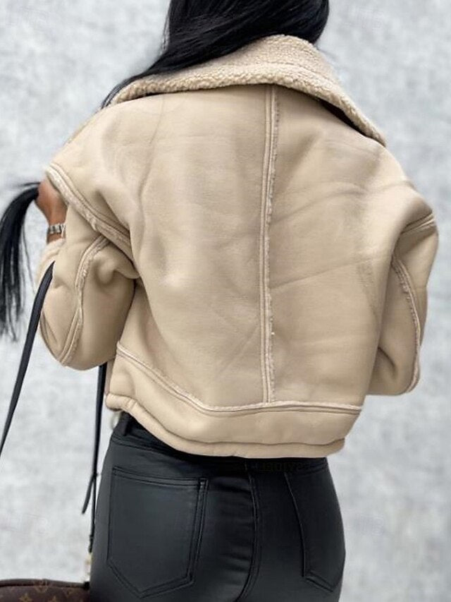 Pocket Jacket Women's Buttons Warm Faux Leather Comfortable