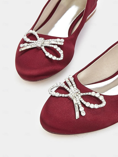 Women's - Flats Embellished Rhinestone Bow Round-Toe
