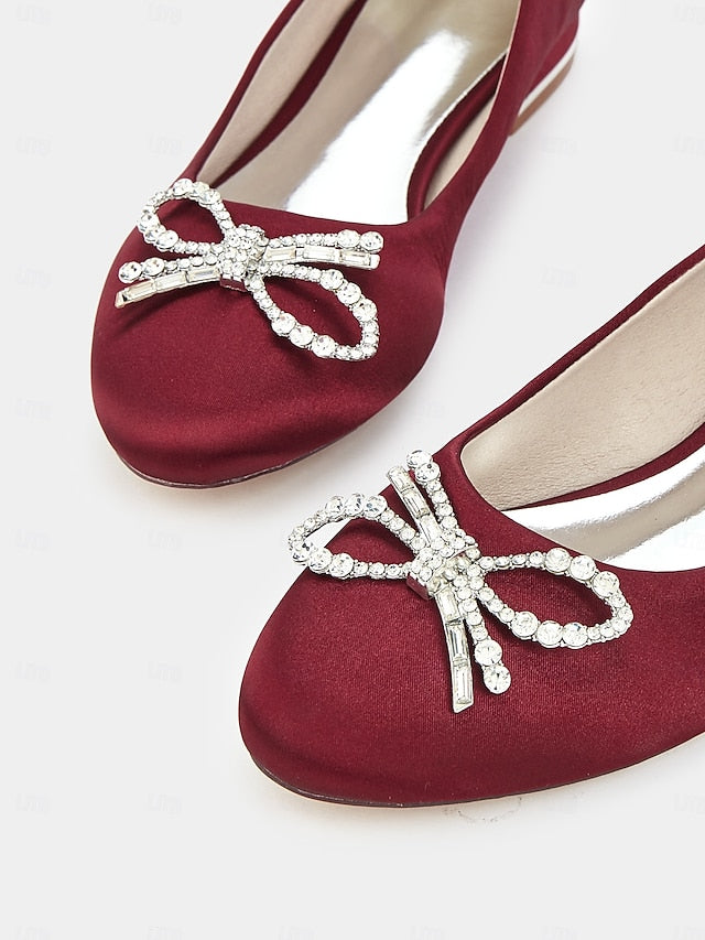 Embellished - Women's Rhinestone Flats Round-Toe Bow