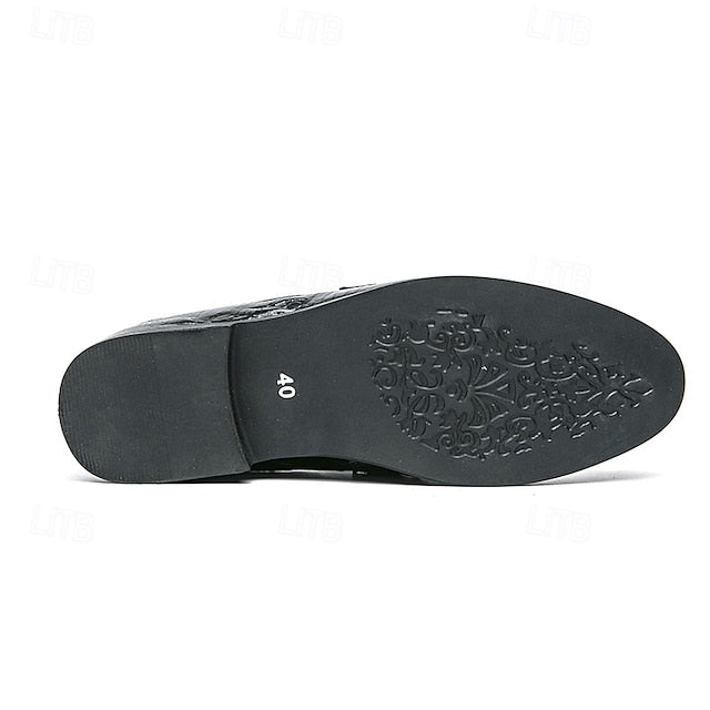 Men's Green Faux Leather Loafers with Crocodile Embossed