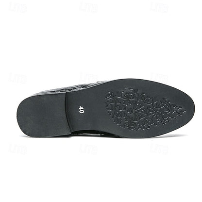 Men's Green Faux Leather Loafers with Crocodile Embossed