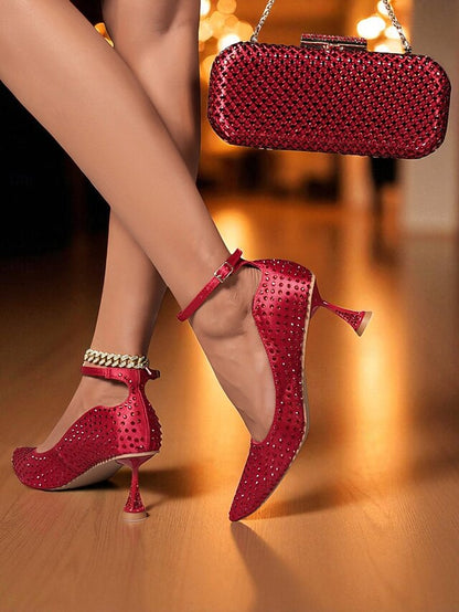 Clutch Bag Heels and Green Set Rhinestone Women's Matching