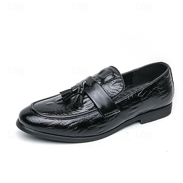 Men's Green Faux Leather Loafers with Crocodile Embossed