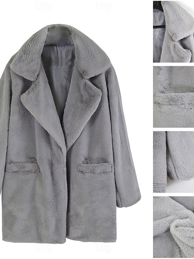 Coat Fleece Pocket Faux Breathable Women's Warm Fur Lined