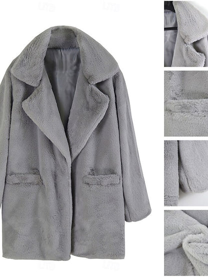 Coat Fleece Pocket Faux Breathable Women's Warm Fur Lined