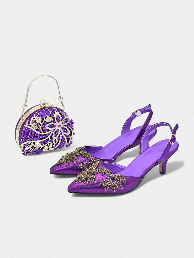 Gold Slingback Embellished with – Matching Heels Handbag