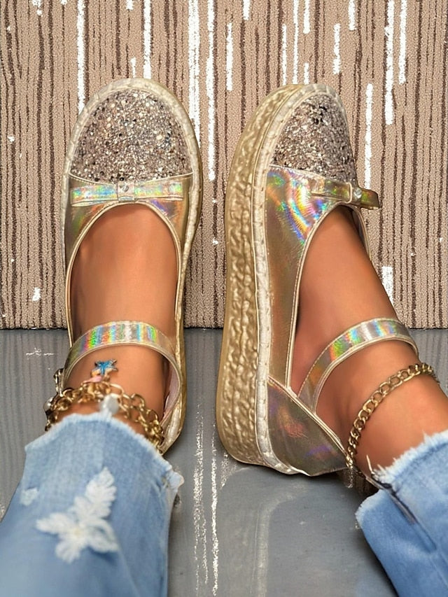 Women's Shoes Holographic Mary Glitter Jane Platform