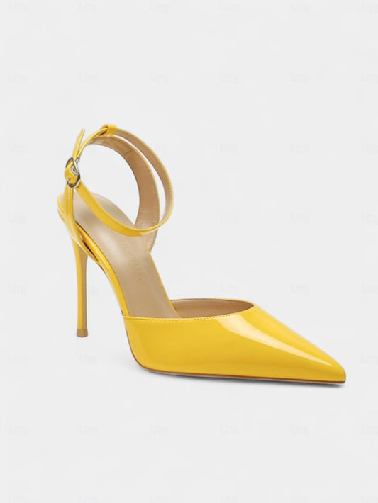 Heels Slingback - Women's Leather Nude Patent Stiletto