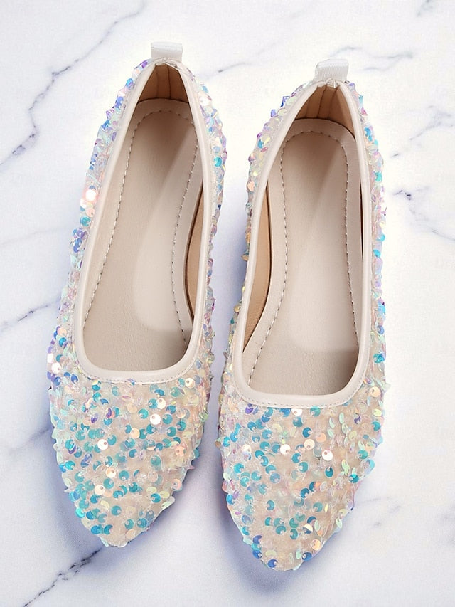 Pointed Sparkly Women's Toe Ballet Flats - Sequin Black