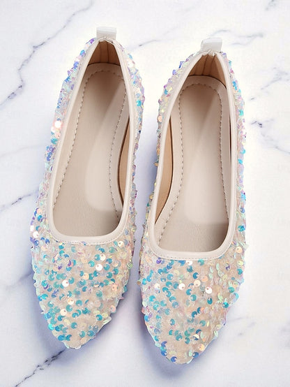 Pointed Sparkly Women's Toe Ballet Flats - Sequin Black