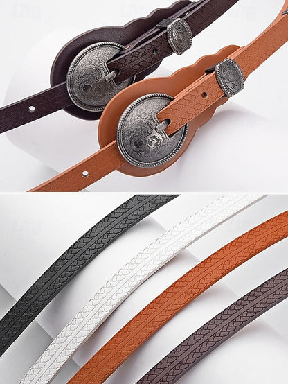 with Belt Waist Faux Leather Carved Women's Western Vintage