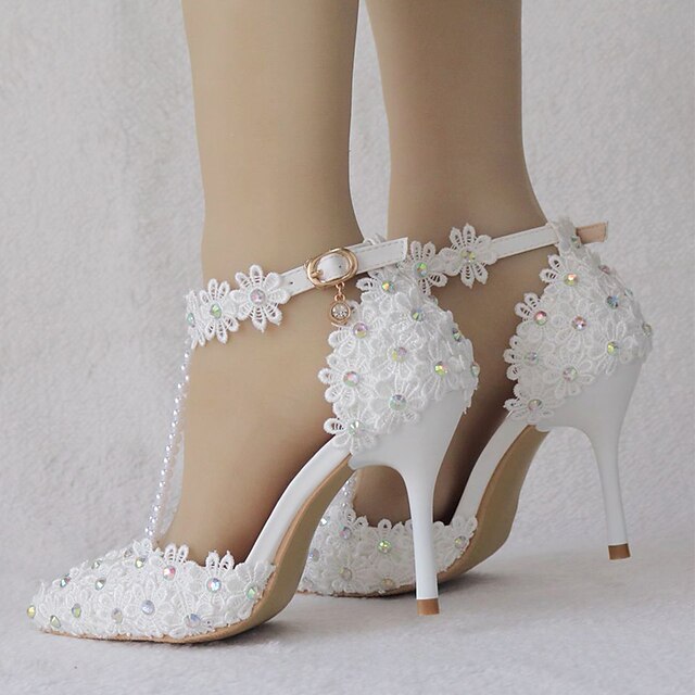 Lace Wedding Shoes Heel High Bridal Pointed Women's