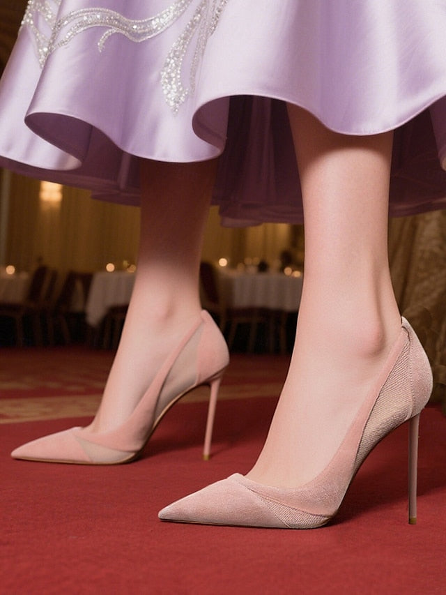 Nude Women's Pumps Detailing Mesh Pointed with Suede Toe