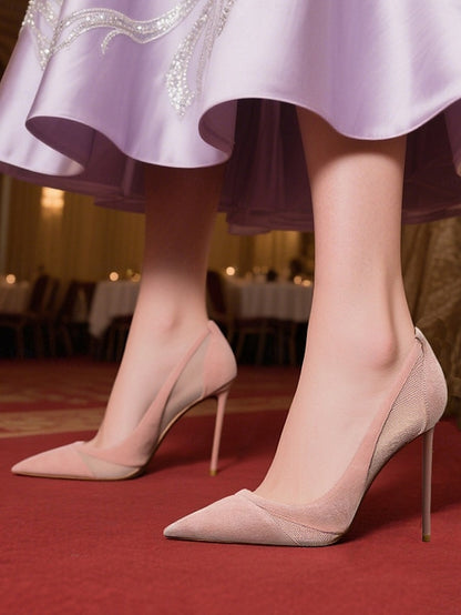 Nude Women's Pumps Detailing Mesh Pointed with Suede Toe