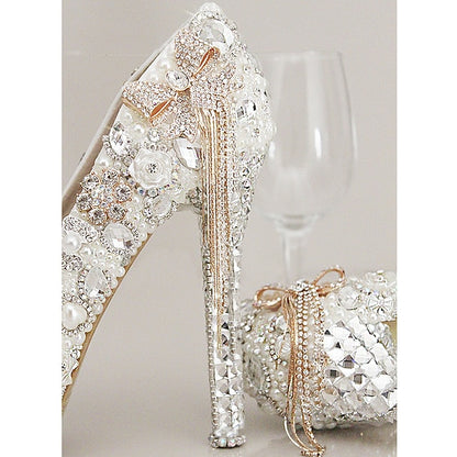 White Women's Rhinestone Embellished and Platform Pearl