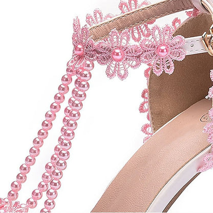 Lace Wedding Shoes Heel High Bridal Pointed Women's